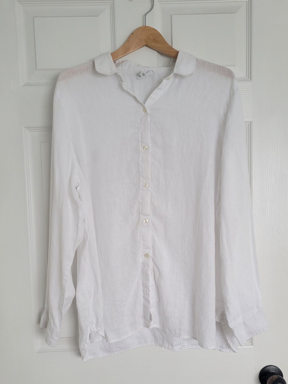 J. Jill White Casual Button-Down 100% Linen Shirt Sz L Tall *Flaw*